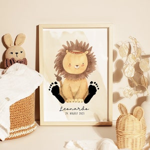 Baby Poster "Lion" for Footprints | DIN A4, A3 or Digital | Personalized | Children's room | Birth poster #22