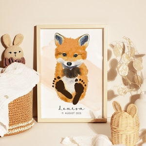 Baby Poster "Fox" for Footprints | DIN A4, A3 or Digital | Personalized | Children's room | Birth poster #19