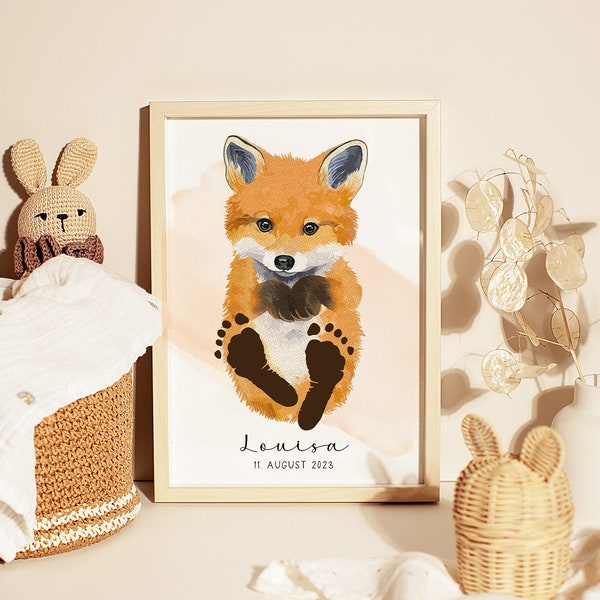 Baby Poster "Fuchs" für Fußabdrücke | DIN A4, A3 oder Digital | Personalisiert | Kinderzimmer | Geburtsposter #19