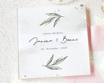 Libro Degli Ospiti Matrimonio Con Domande – Copertina Rigida 21x21 Cm – Eucalyptus Green Love