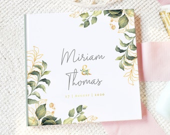 GÄSTEBUCH Hochzeit | Personalisiert mit Name & Datum | Fragen oder weiße Seiten | Greenery | Eukalyptus | Watercolor | #G061