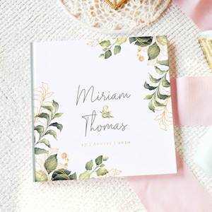 GÄSTEBUCH Hochzeit | Personalisiert mit Name & Datum | Fragen oder weiße Seiten | Greenery | Eukalyptus | Watercolor | #G061