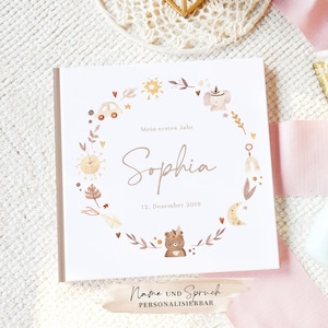 Personalized baby album first year "Baby Wreath" in boho style #61