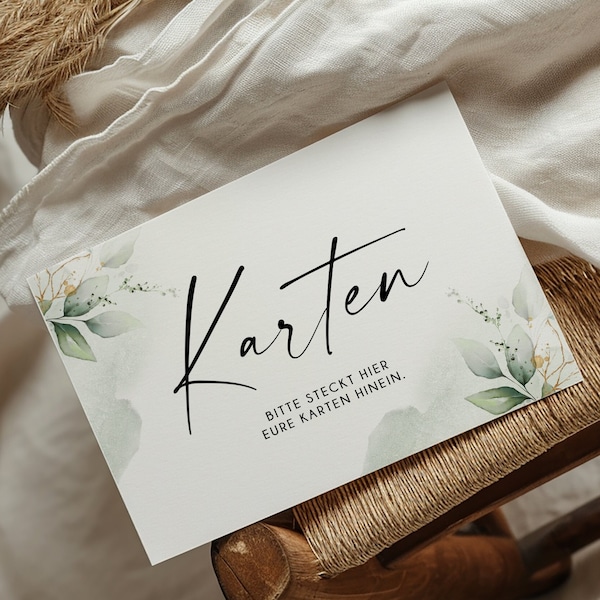 Wedding "Cards" Signs in Eucalyptus Greenery Style - Pack of 4 | Digital Download | For printing in DIN A6, DIN A5, DIN A4 | set