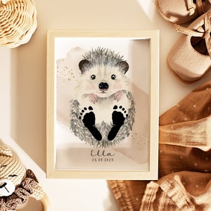 Baby Poster "Hedgehog" for Footprints | DIN A4, A3 or Digital | Personalized | Children's room | Birth poster #34