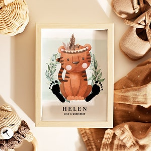 Poster per neonati "Tigre" per impronte | DIN A4, A3 o digitale | Personalizzato | Cameretta | Poster nascita n. 29