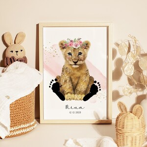 Baby Poster "Lioness Flower" for Footprints | DIN A4, A3 or Digital | Personalized | Children's room | Birth poster #31