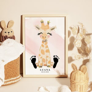 Póster de bebé "Jirafa" para huellas | DIN A4, A3 o digital | Personalizado | Habitación infantil | Póster de nacimiento n.° 45