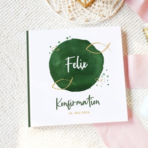 Gästebuch zur Taufe, Kommunion, Konfirmation oder Firmung  "Green Watercolor christianity"  #048