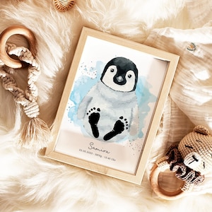 Poster per neonati "Pinguino" per impronte | DIN A4, A3 o digitale | Personalizzato | Cameretta | Poster nascita n. 33