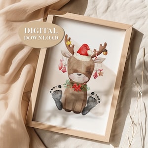 DIGITALER DOWNLOAD | Poster zum selbst Ausdrucken | "Weihnachtliches Rentier" | Fußabdrücke stempeln | Weihnachten | Geschenk Idee | D55