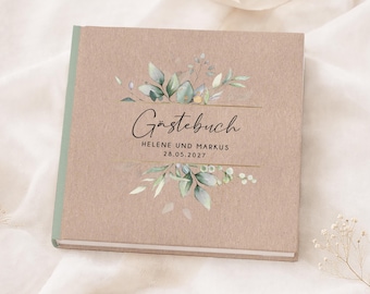 Gästebuch Hochzeit personalisiert mit Namen | "Greenery Eukalyptus" Hochzeitsgästebuch | Hardcover Gästebuch | Erinnerungsbuch | #G069d