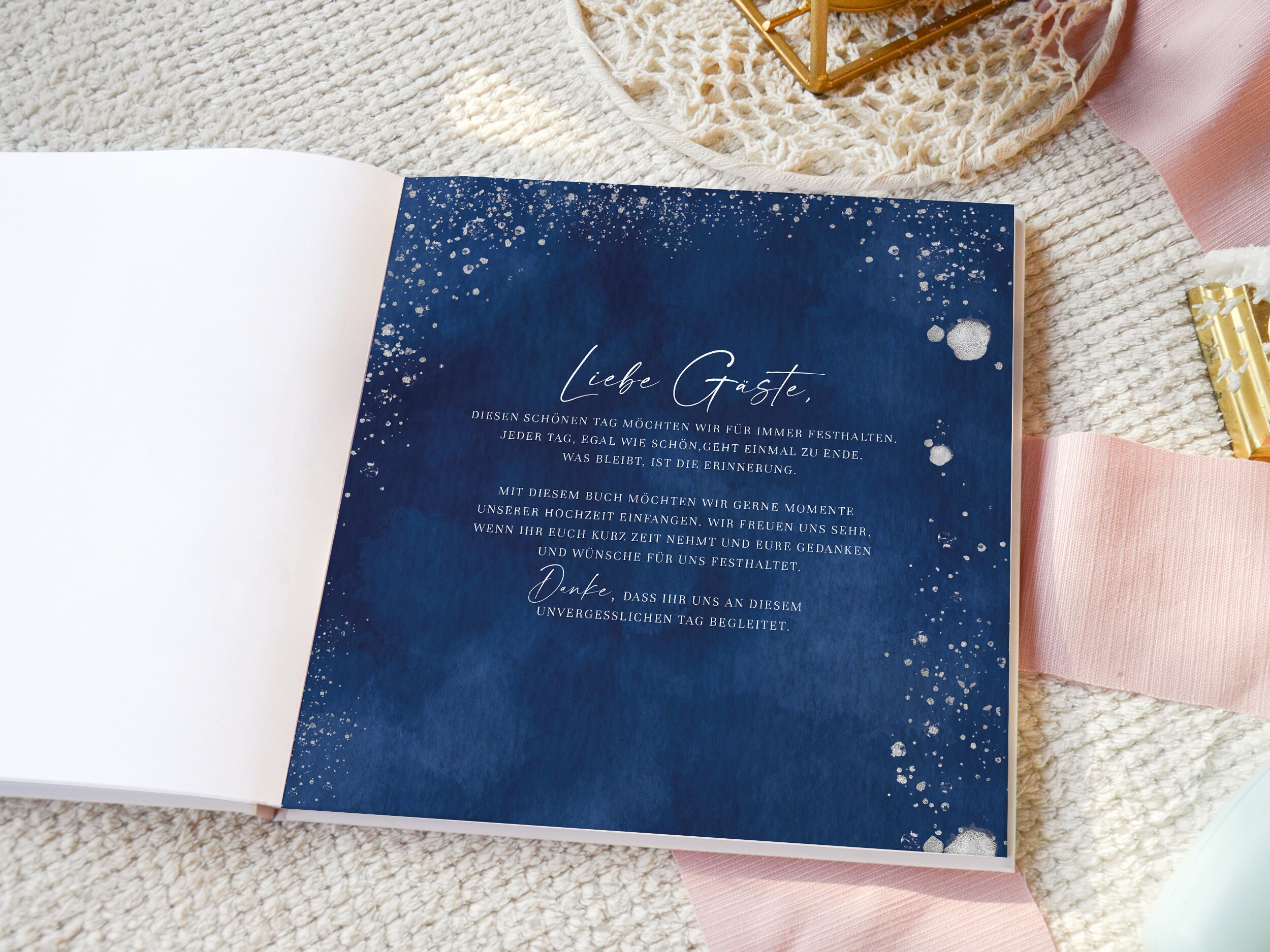 Libro Degli Ospiti Per Matrimonio A4 – Copertina Rigida Blu – 104 Pagine Bianche – Prodotto In Germania – Senza Righe Né Domande