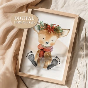 DIGITALER DOWNLOAD | Poster zum selbst Ausdrucken | "weihnachtliches Reh" | Fußabdrücke stempeln | Weihnachten | Geschenk Idee | D57
