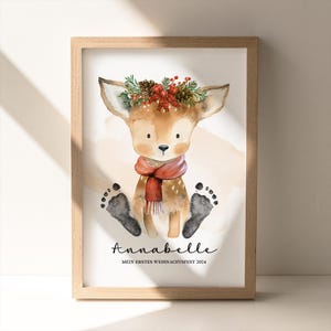 Poster festivo con impronte di cervo | A4, A3 o digitale | Personalizzato | Natale | Regalo di Natale n. 57