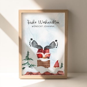 Poster "Santa Claus in the Chimney" voor voetafdrukken | DIN A4, A3 of digitaal | Gepersonaliseerd | Kerstmis | Kerstcadeau #54