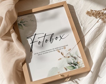 Cartelli "Photo Box" per matrimonio in stile verde eucalipto - Confezione da 4 | Scarica digitale | Per la stampa in formato DIN A6, DIN A5, DIN A4 | impostato