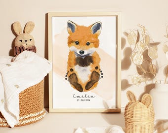 Personalized Baby Poster "Fox" | Footprint Set | Birth & Baptism Gift | Nursery Decoration | A4/A3 Print Poster with Name #19