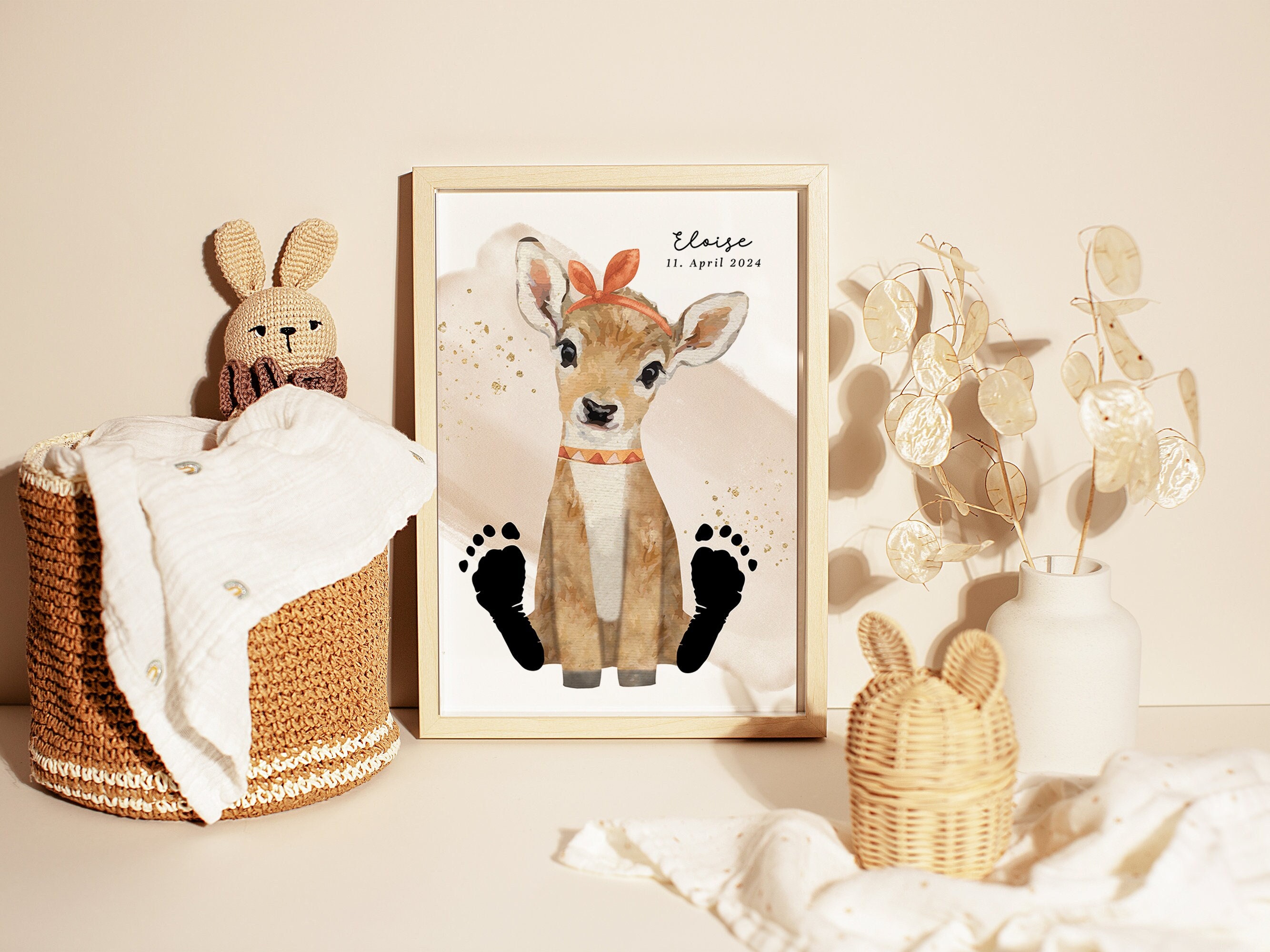 Baby Poster "Deer" for Footprints | DIN A4, A3 or Digital | Personalized | Nursery | Birth Poster #47
