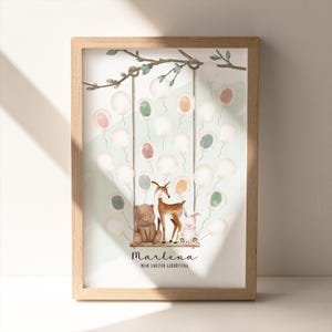 Poster ospite “Animali della foresta” personalizzato | per le impronte digitali | Poster DIN A4/DIN A3 | Alternativa al libro degli ospiti | P005