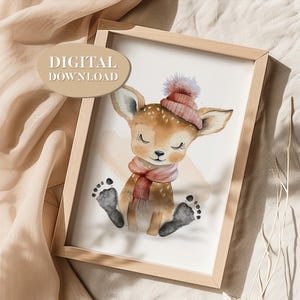DIGITALER DOWNLOAD | Poster zum selbst Ausdrucken | "Winter Reh" | Fußabdrücke stempeln | Weihnachten | Geschenk Idee | D56