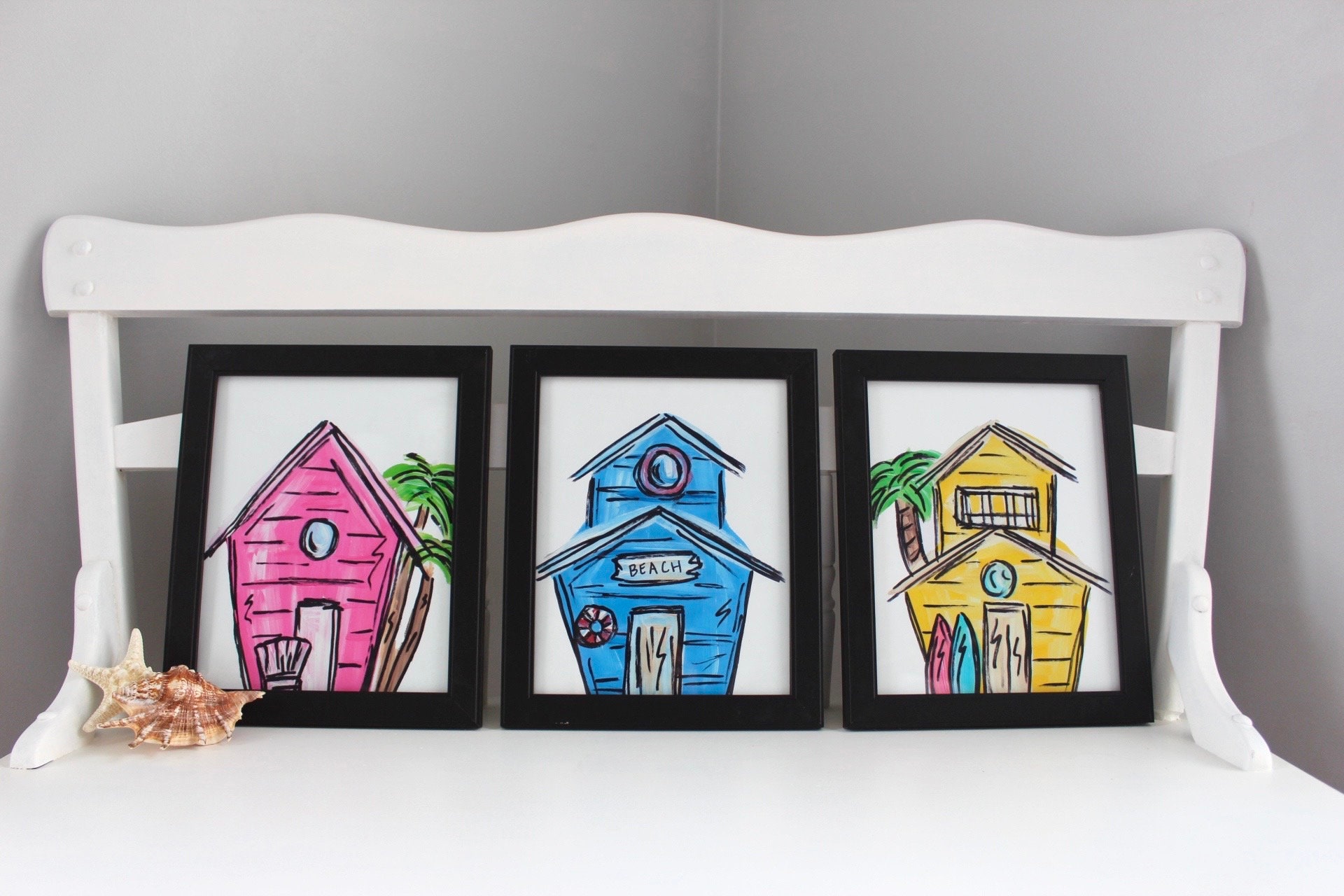 Blue Beach House Art Print Etsy