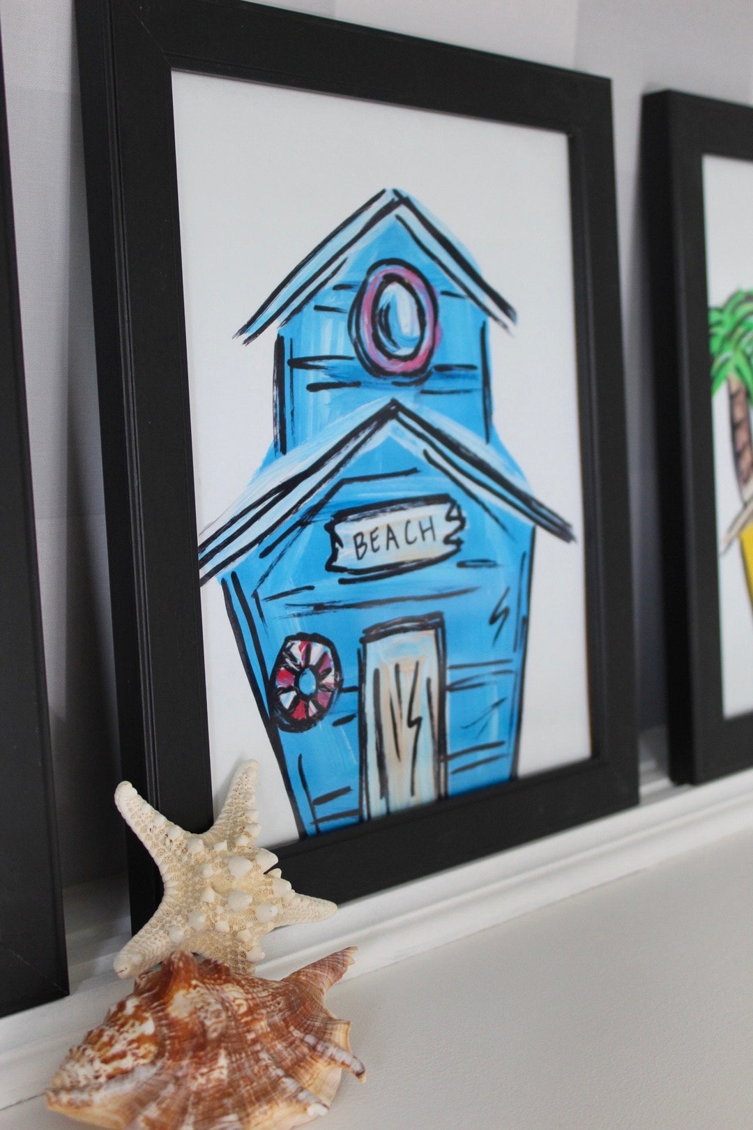 Blue Beach House Art Print Etsy
