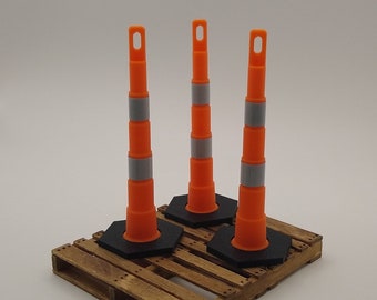 1:14 Scale Tall Construction Cone (Channelizer) with Black Base Weight (Set of 10)