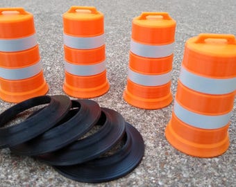 1:14 Scale Construction Barrels with DOT Reflective Tape | RC Truck Accessories | Tamiya & LESU Miniature Traffic Drums | (Set of 4)