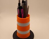 Miniature Orange Construction Barrel Pen/Pencil Holder Desk Accessory (1:10 Scale)