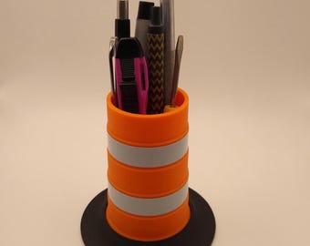 Miniature Orange Construction Barrel Pen/Pencil Holder Desk Accessory (1:10 Scale)