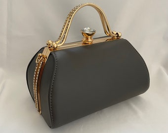 Classic Tia Handbag in Grey - Vintage Inspired