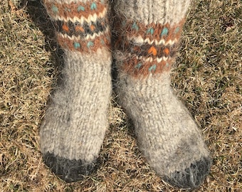 Men's thick hand knitted wool socks, knit sheep wool socks, Thick Bed sheep wool socks, Large Sizes, pure sheep wool, Organic, Therapeutical