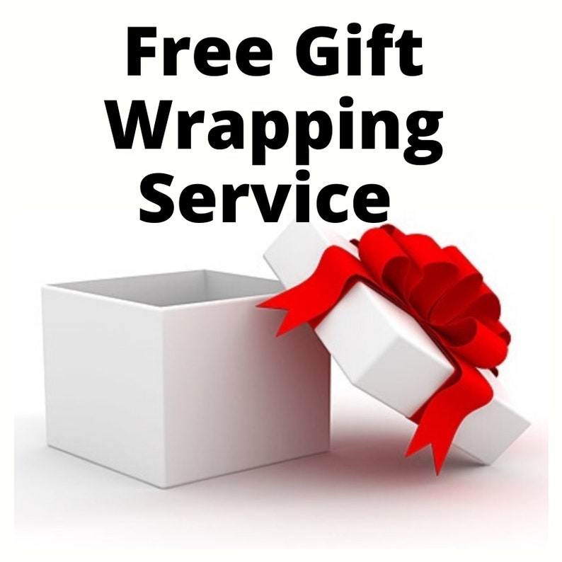 May include: An open white gift box with a red ribbon and bow. The text "Free Gift Wrapping Service" is above the box.