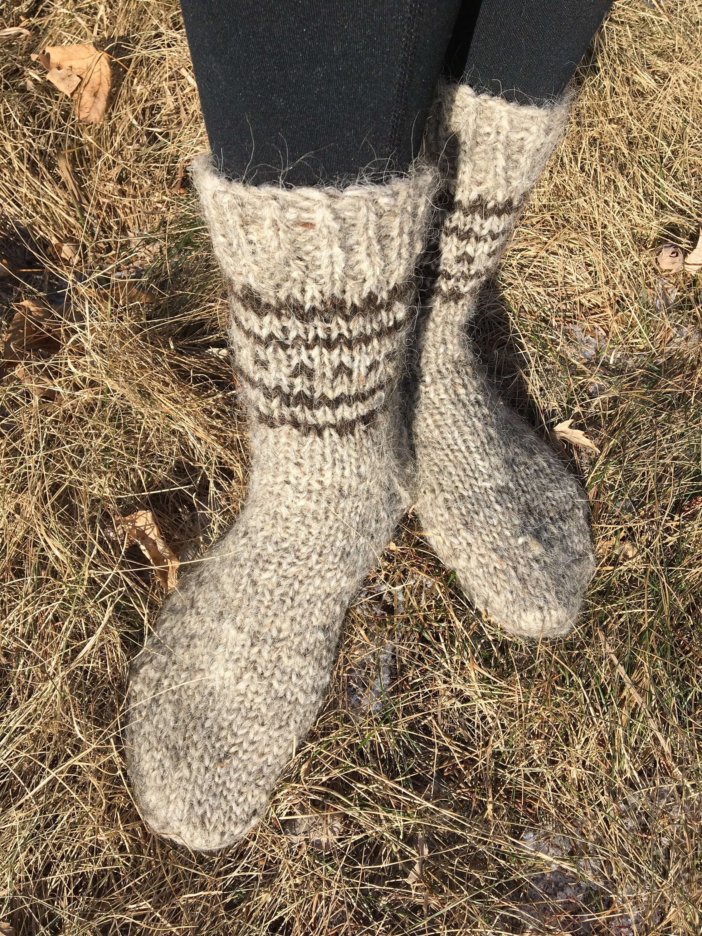 Warm Hand Knitted 100% Natural Pure Sheep Wool Socks, Walking Boot Socks,  Wellington Boot Socks, Slipper Socks RANDOM PATTERNS 