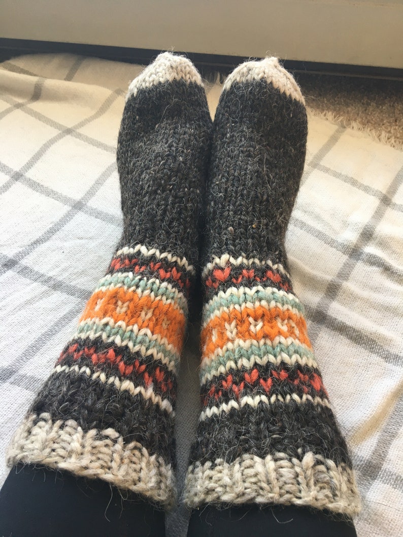 Hand Knitted Wool Socks Extra Thick Large Sizes Pure Wool Etsy