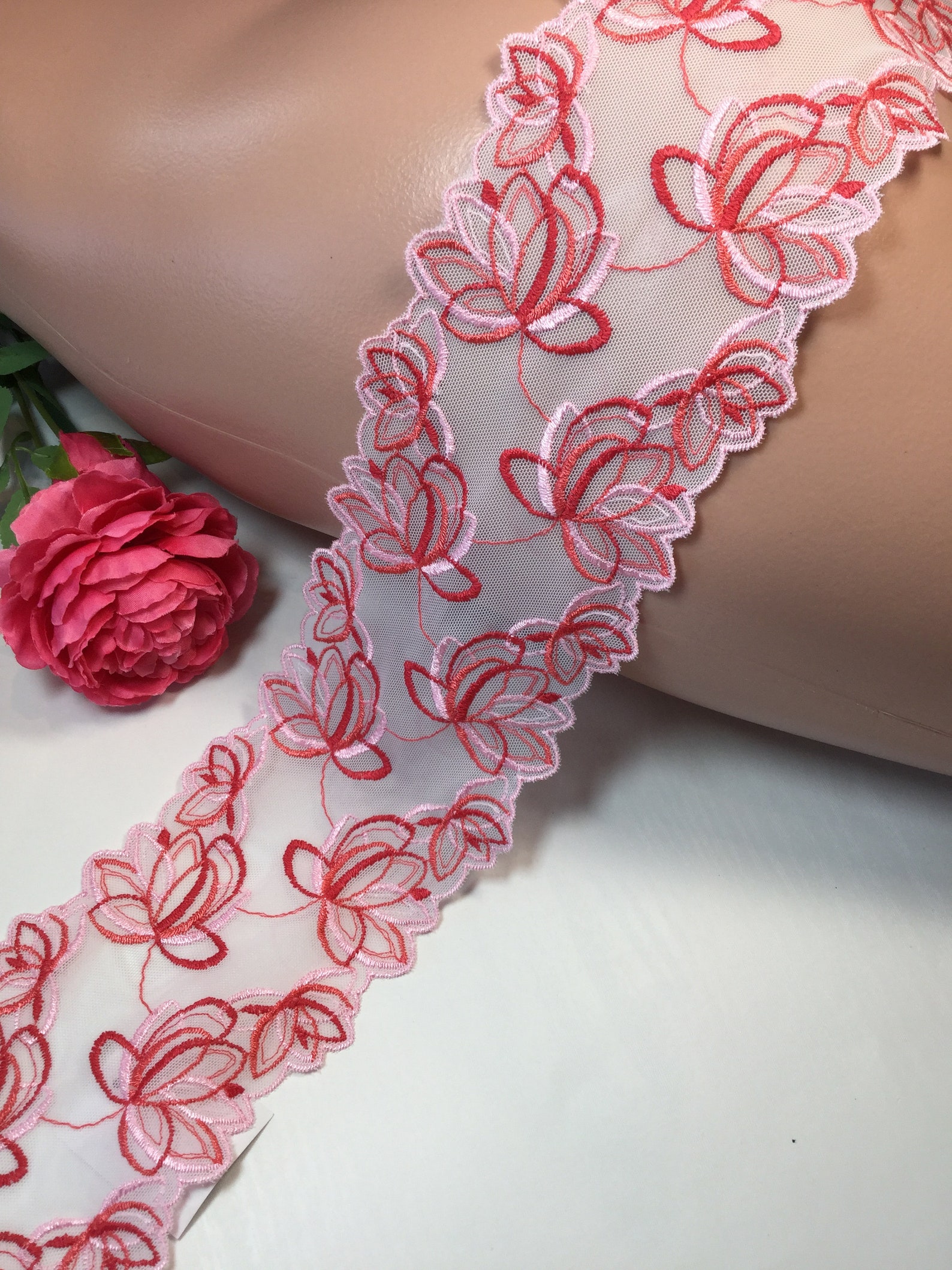 Embroidered Narrow Stretch Lace Trim by the Yard Etsy