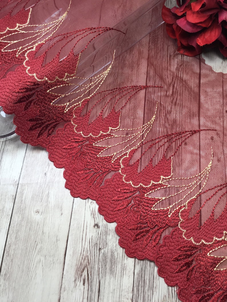 Rusty red embroidered non-stretch mesh lace lace by the yard