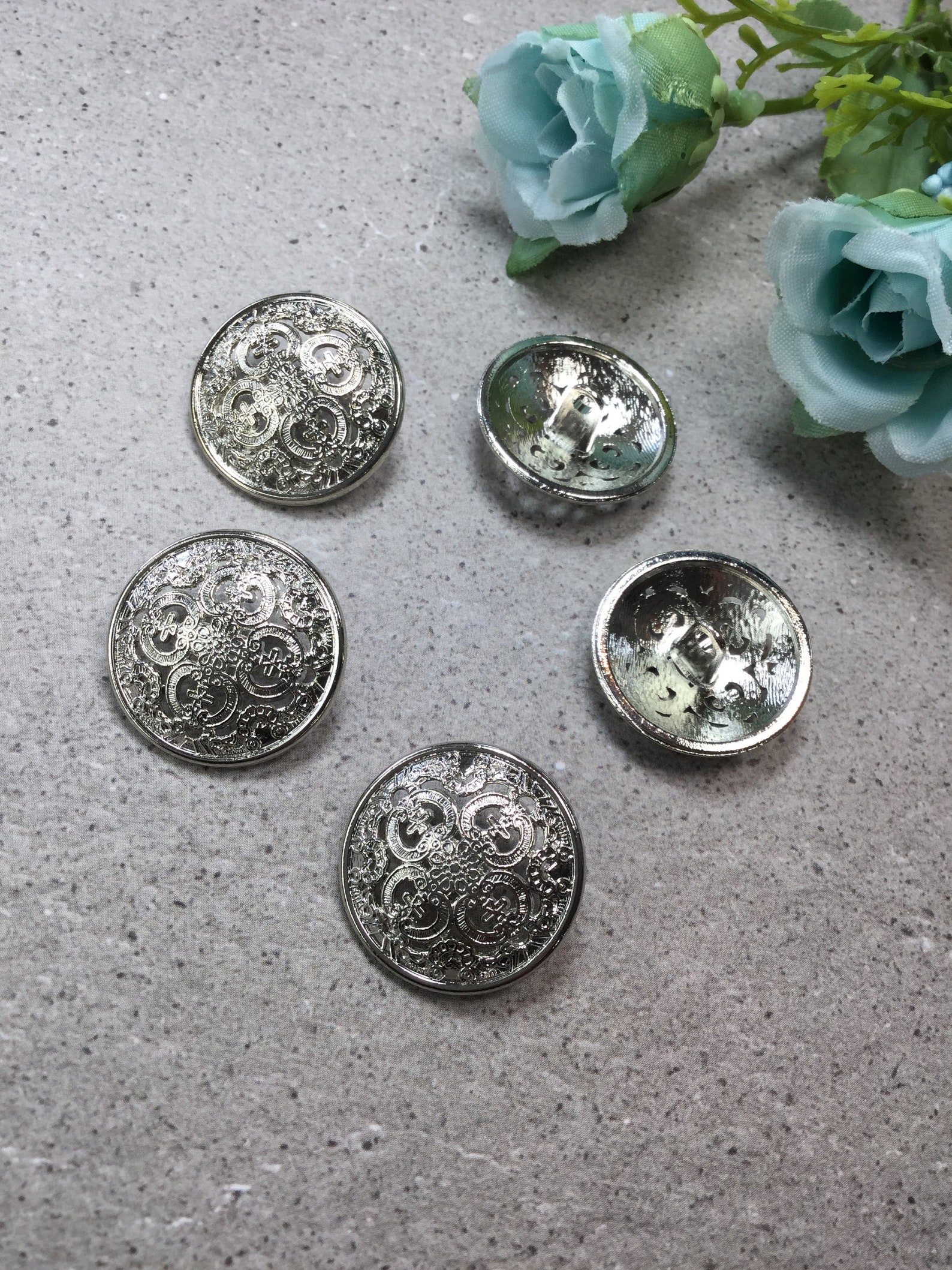 Metal silver tone filigree buttons in 4 sizes | Etsy