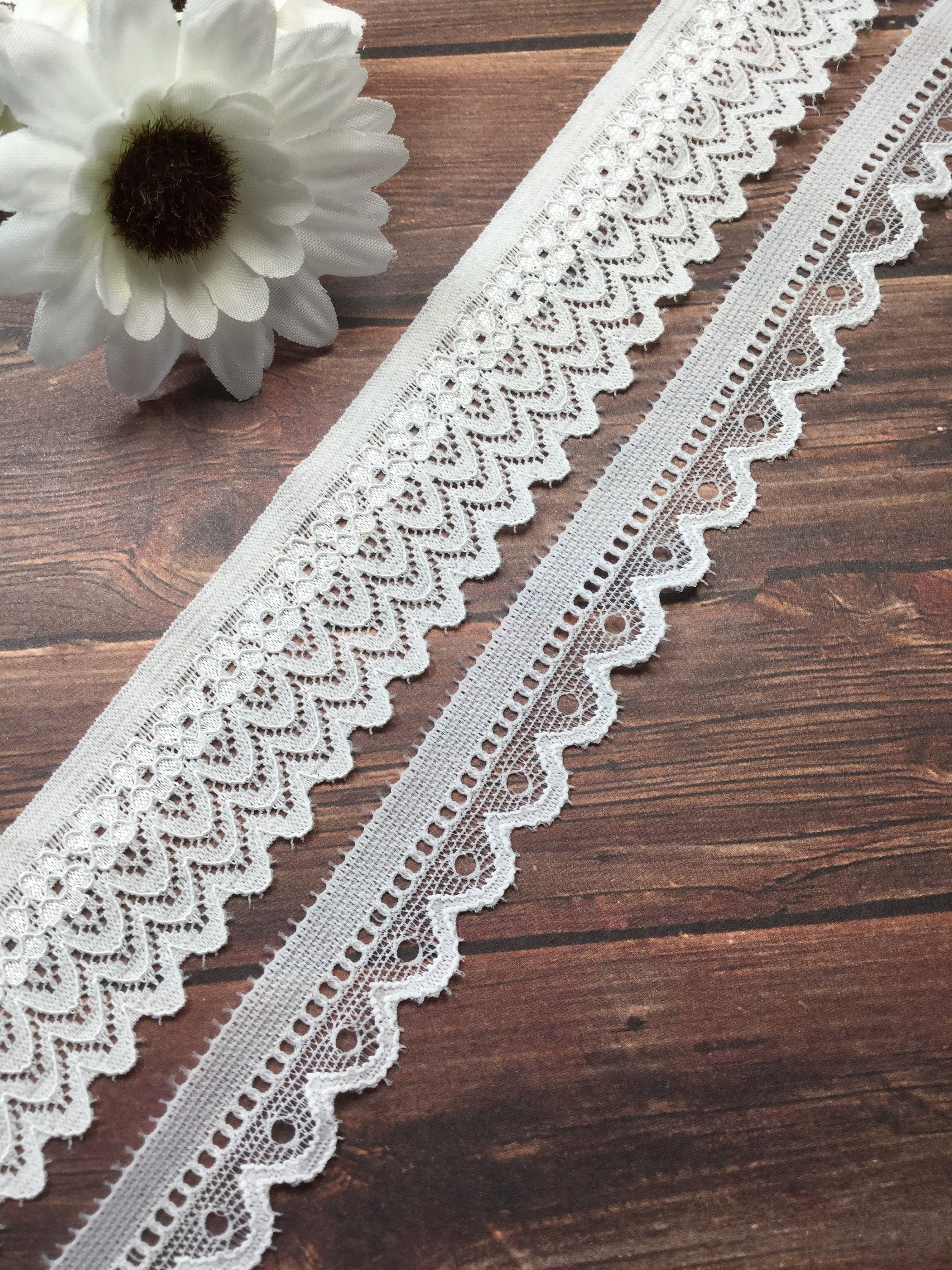 White Stretch Lace Trim in 2 Styles by the Yard or 5 Yards Etsy UK