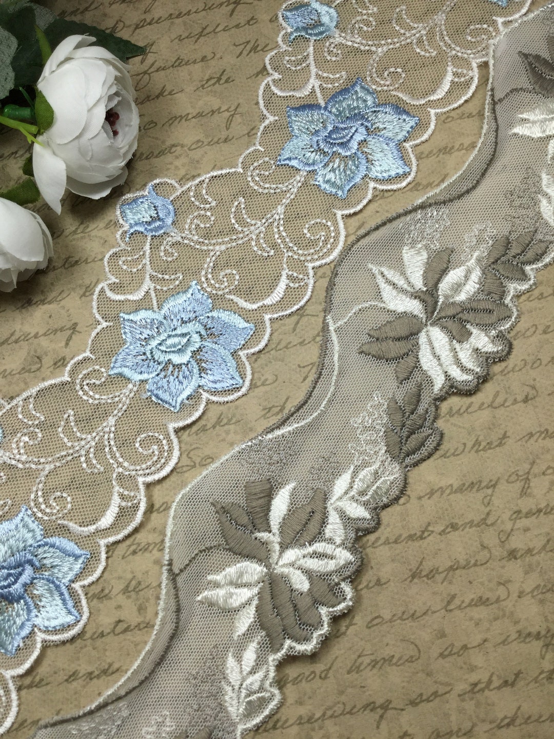 Embroidered Mesh Non-stretch Floral Lace Trim in Two Styles - Etsy