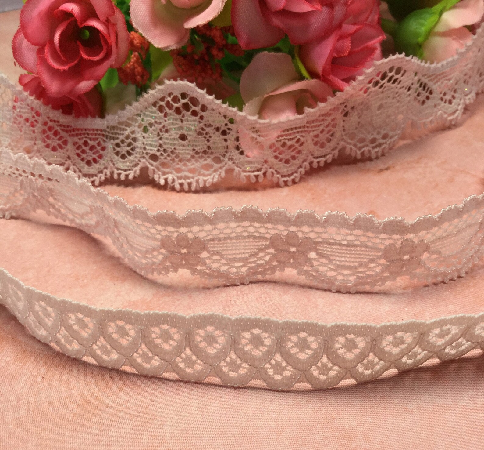 Pink Stretch Lace Trim in 3 Styles by the Yard Etsy