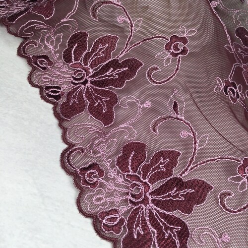 Deep Wine Embroidered Floral Stretch Mesh Lace Trim by the - Etsy