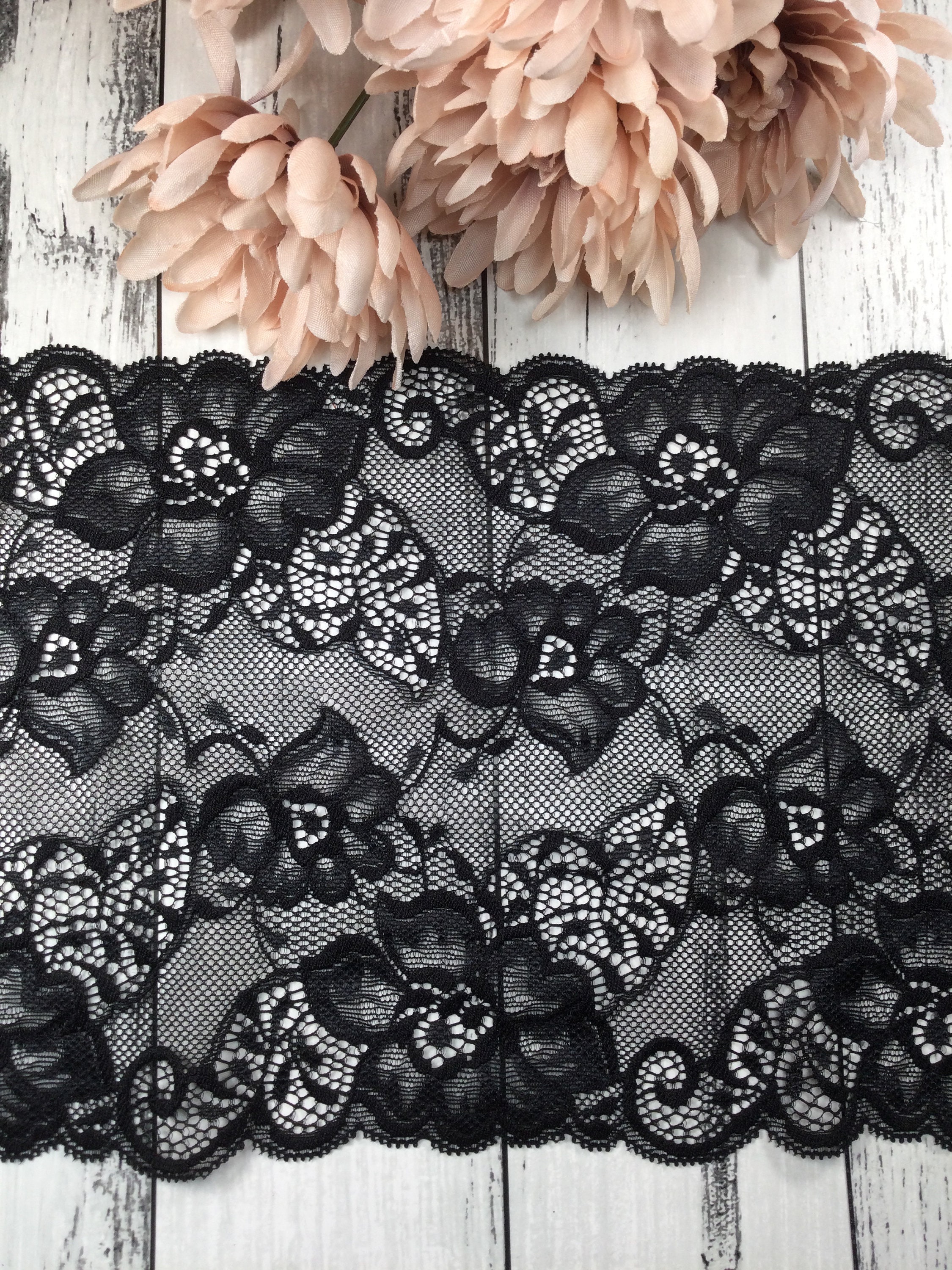 Black Floral Stretch Mesh Lace Trim by the Yard Etsy UK