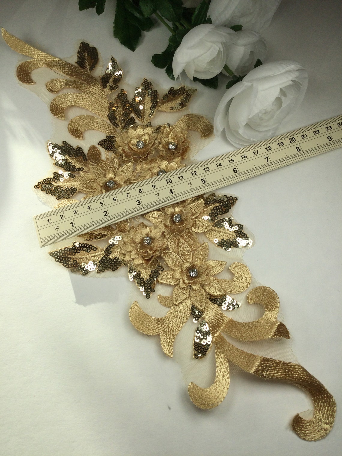 Gold embroidered sequined and jeweled floral appliqués Etsy
