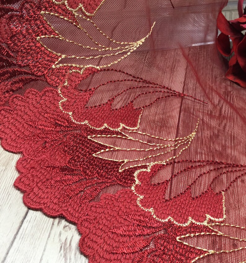 Rusty red embroidered non-stretch mesh lace lace by the yard