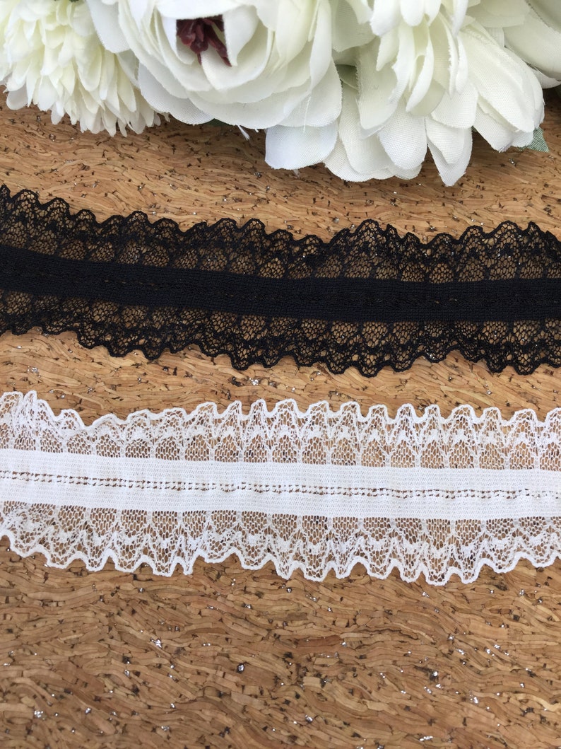Ruffled stretch lace trim in black or white by the yard Etsy
