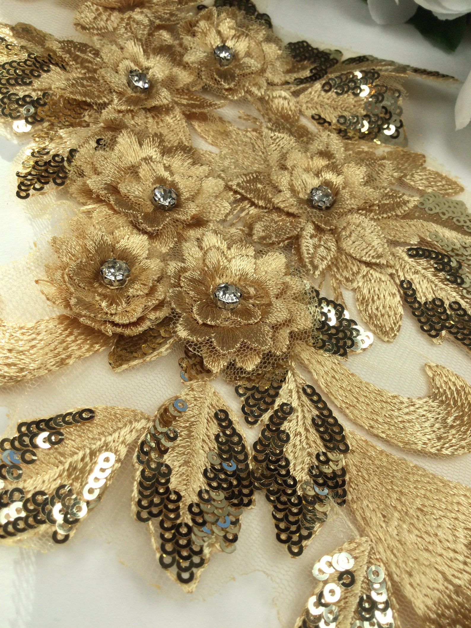 Gold embroidered sequined and jeweled floral appliqués Etsy