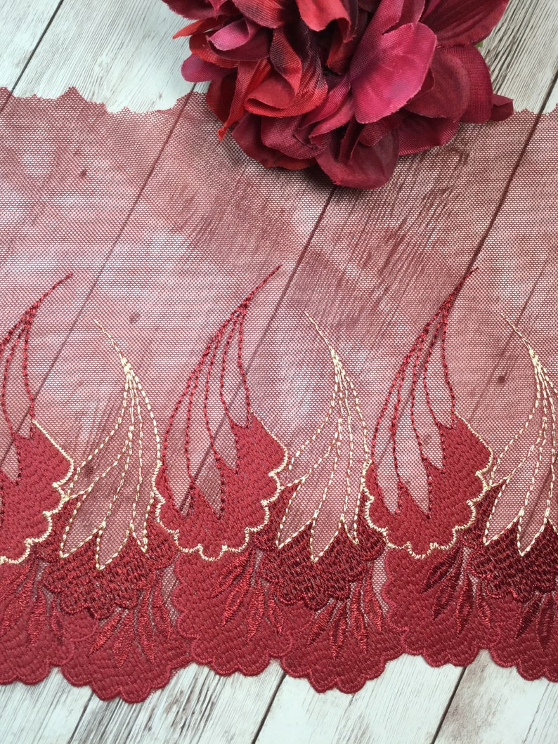 Rusty red embroidered non-stretch mesh lace lace by the yard