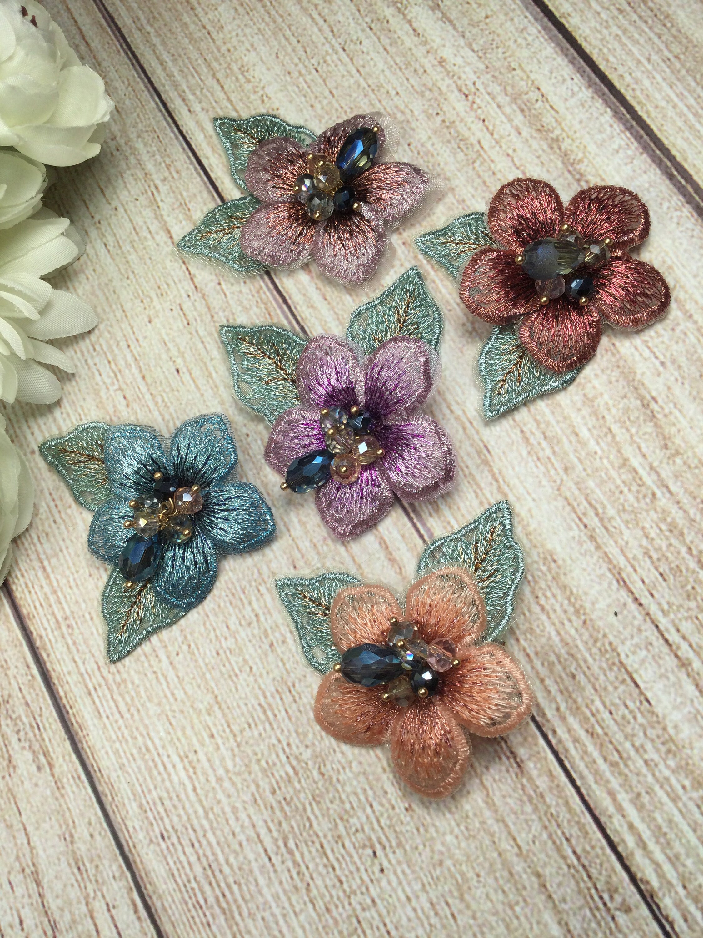 Embellished embroidered flower appliqués in 5 colors Etsy